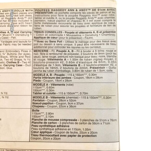 1990s Raggedy Ann & Andy Doll Sewing Patterns Nos. 2439 & 8377 Vintage Collectib - Picture 7 of 10